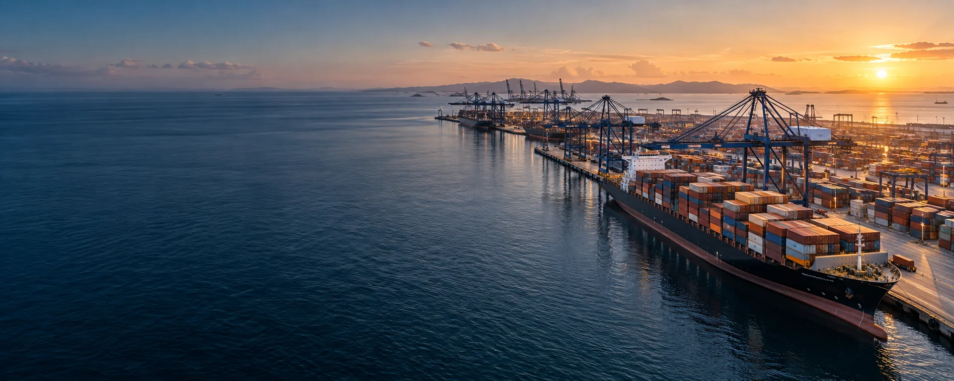Container terminal at sunrise